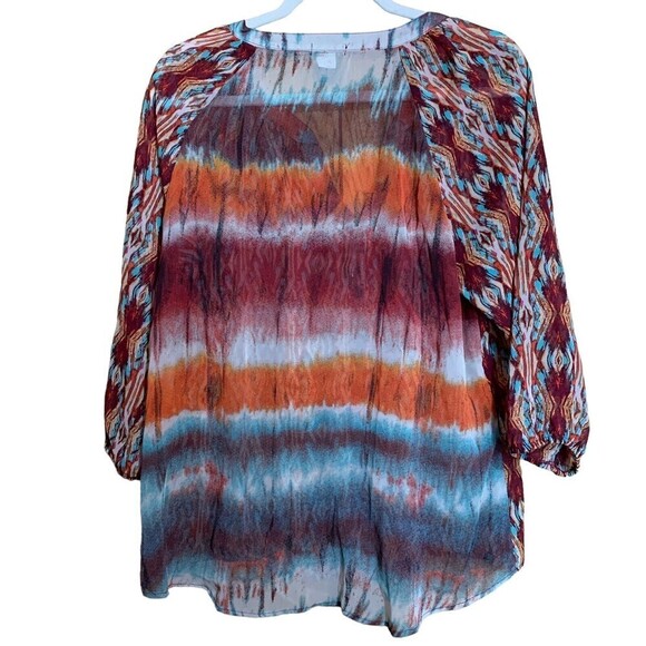 New Directions Womens Size Large Multicolor Tiered Boho Artsy Print Blouse - Picture 4 of 5